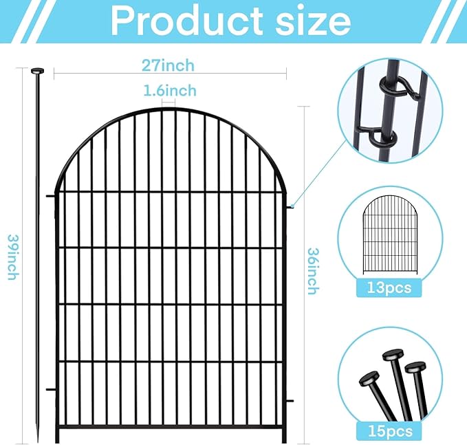 Garden Fencing 36 Inch High with Gate, 14 Panels Garden Fence Total 30.6 Ft(L),No Dig Animal Barrier, Rustproof Metal Wire Garden Fences and Borders for Dogs, Rabbits, Flower Bed Fencing