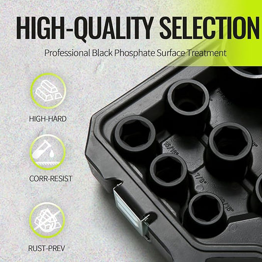 3/4" Drive Impact Socket Set, 31 Piece SAE 11/16" to 2-1/2", 6-Point Sockets Cr-Mo Alloy Steel for Auto Repair Rugged Construction, Storage Case