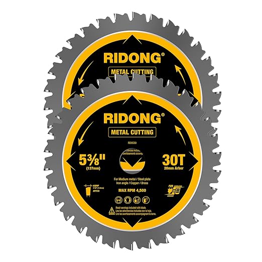 2 Pack 5-3/8 Inch 30 Teeth Steel and Metal Cutting Circular Saw Blade, 20mm Arbor, Thin Kerf, Professional Carbide Tipped Blade for Angle Iron, Medium Metal, Steel Plate, Copper/Brass