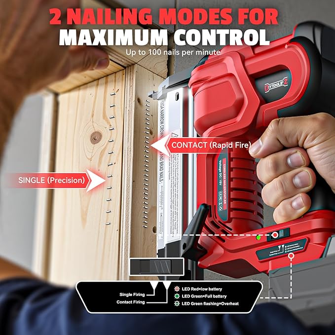 18GA Cordless 2" Brad Nailer Compatible with Milwaukee 18V (Tool Only), 2-in-1 Nail/Staple Gun, Tool-Free Jam, Adjustable Depth, 2 Modes with 400 Nails/Staples for Woodworking, Carpentry