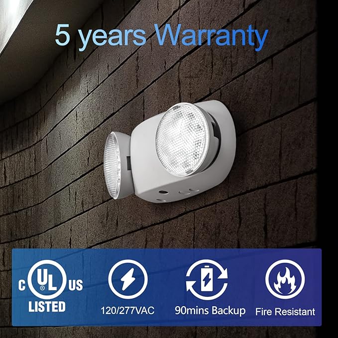TANLUX LED Emergency Lights with Battery Backup, UL Listed, AC 120/277V, Hardwired Emergency Exit Light Fixtures for Business - 6 Pack(White)