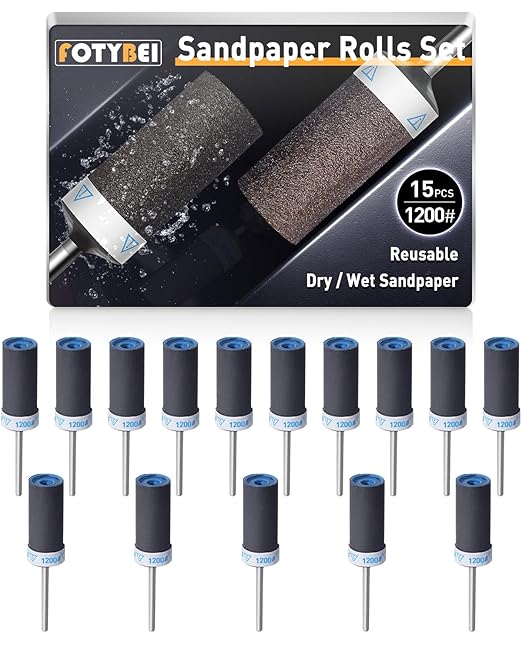 15Pcs 1200 Grit Sanding Drums Sandpaper Sticks Set for Dremel Rotary Tool with 1/8" Shank, Rotary Tool Accessories Suitable for Metal Rust Removal/Jade Polishing/Stone Grinding (1200 Grit)