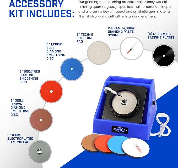 Hi-Tech Diamond 6" Slant Cabber - Cabbing Machine Lapidary Equipmentt - Grinder Tool & Rock Polisher, Variable Speed Motor, Includes Rock Polishing Kit for Stones, Minerals, and Gem Shaping