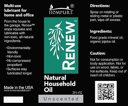H흲MPURE짰 Renew Natural Household Oil Unscented - Eco-Conscious All-Purpose Lubricant Spray for Doors, Hinges & Locks - Natural Penetrating Oil for Smooth, Long-Lasting Lubrication