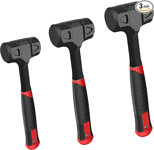YIYITOOLS 3-Piece Dead Blow Hammer Set,16oz(1LB),32oz(2LB),48oz(3LB),Deadblow Hammers with One-Piece Forged Carbon Steel,Steel Ball-Filled Head,Anti-Vibration Rubber Grip,Spark and Rebound Resistant