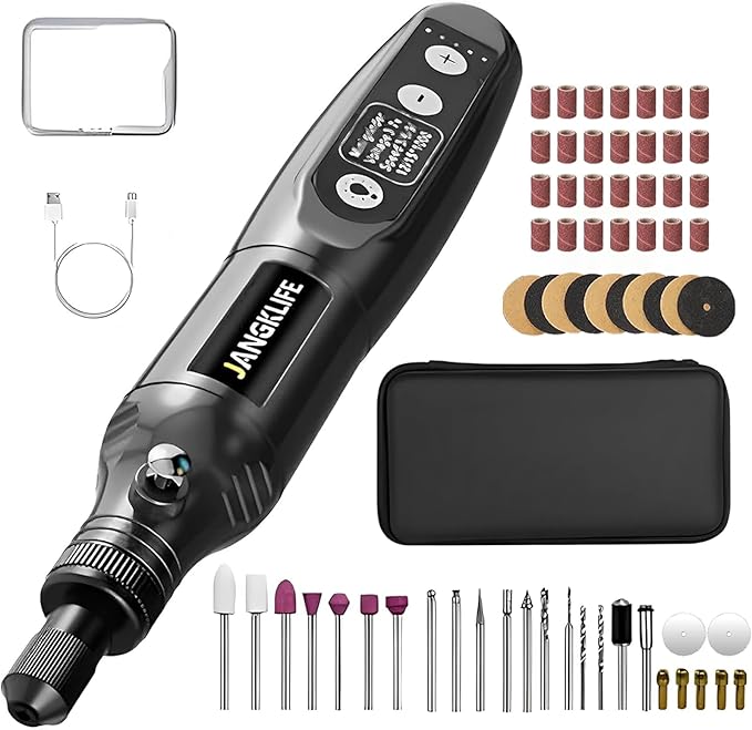 JANGKLIFE Mini Cordless Rotary Tool Kit, 5-speed Multi-purpose Engraving Tool, with LED Light, 67 Accessories, Engraving, Sanding, Grinding, Polishing, Carving, Etching, DIY Crafts