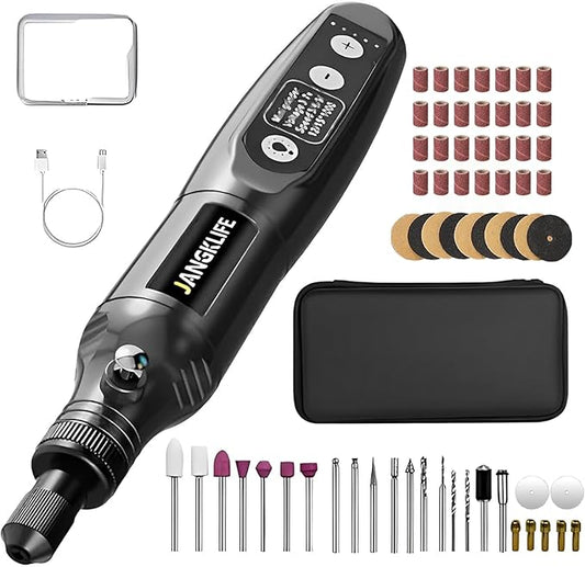 JANGKLIFE Mini Cordless Rotary Tool Kit, 5-speed Multi-purpose Engraving Tool, with LED Light, 67 Accessories, Engraving, Sanding, Grinding, Polishing, Carving, Etching, DIY Crafts