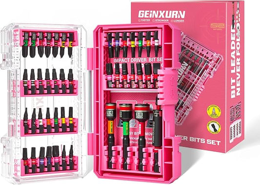 47Pieces Impact Screwdriver Bits Set, Magnetic S2 Steel 1??Phillips/Square/Torx/Slotted/Hex/Security Torx Bits Tips,Impact Bit Holder with Pink Storage Box Case