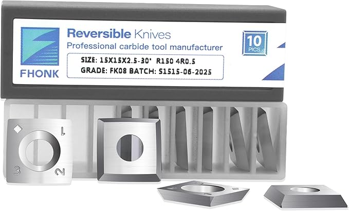 15mm Arc-edge Square Carbide Inserts Cutters, for Woodturning Replacement Cutter Knives, Fits Spiral, Helical Planer Cutter, Wood Lathe Turning Tool, 10-Pack (15x15x2.5-30째 R150(4R0.5))