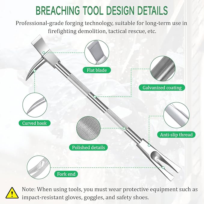 30" Halligan Tool, Halligan Bar for Emergencies, 45 Gauge Steel Forged Breaching Tools, Modern Rescue Halligan Bar Firefighter Tool, Halligan Entry Tool