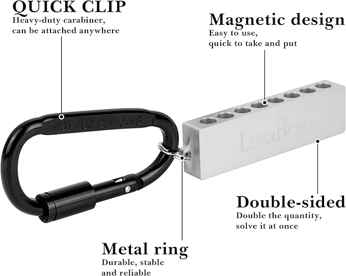 16-Hole Magnetic Bit Holder Keychain, 1/4 inch Storage Bit Holder & Carabiner, Screwdriver Head Storage Case Organizer for Nut Driver, Screwdriver & Drill Bits (Silver)