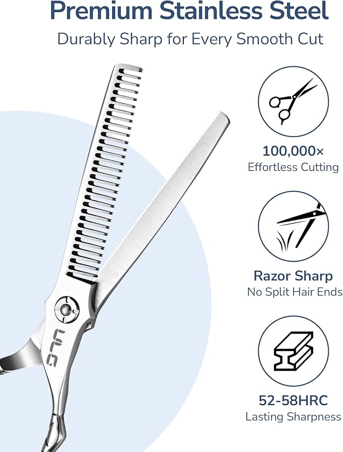 ULG Professional Hair Thinning Scissors 6.5" Japanese Stainless Steel Hand-Honed Salon Barber Scissors for Stylist & Home Use, Texturizing Shears, Ergonomic Design with Patterned Handles