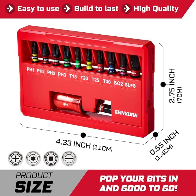 22Pieces Impact Screwdriver Bits Set, Magnetic S2 Steel 1??Phillips/Square/Torx/Slotted Insert Bits Tips,Impact Bit Holder with Rotating Storage Box Case