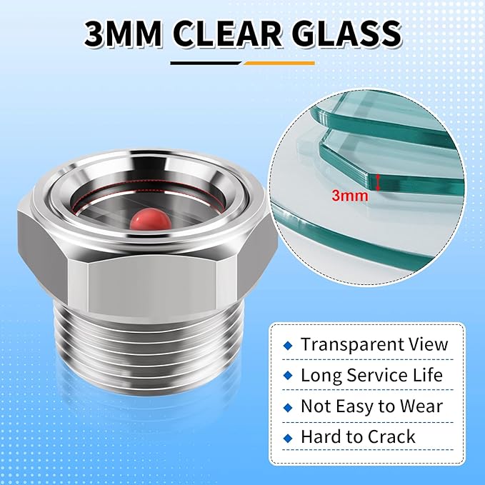 FANOVO 3/4" NPT Stainless Steel Air Compressor Sight Glass with Red Float Ball, Oil Level Sight Glass Replacement Site Plug for Easy Level Checks on Compressors & Water Tanks