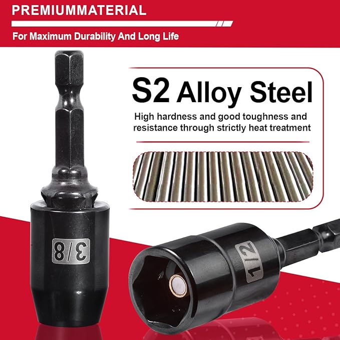Magnetic Nut Driver Set, 38 Pieces Impact S2 Steel Driver Bit Set, 3/8" Drive Socket Set(6 Point), Magnetic Socket Drive Adapter, Multi-Screwdriver Bit Set with Bit Holder