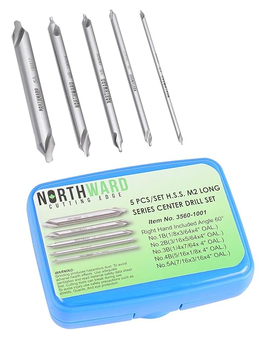 Accusize Industrial Tools (#1-#5), 3/64"-3/16" 5 pc H.S.S. M2 Long Series Center Drill Set, 4" Length, 3560-1001