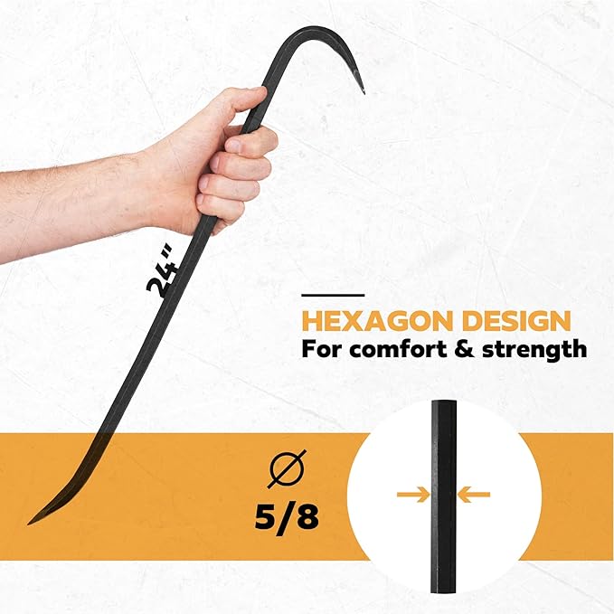 Olympia Tools 24" Wrecking Bar, Heavy Duty Pry Bar with Beveled Chisel End and Forged Carbon Steel for Prying, Lifting and Pulling Nails