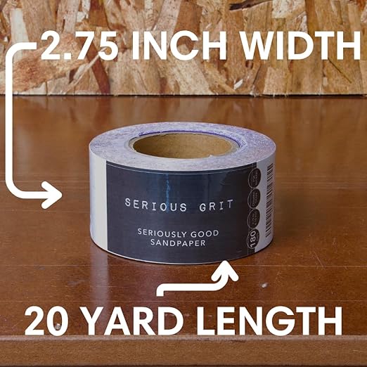 Serious Grit - 180 Grit Ceramic Grain PSA Sandpaper Roll - Heavy-Duty Stickyback Adhesive Longboard Sanding Roll - 2.75" x 20 Yard Continuous Sand Paper for Wood, Metal, Autobody, Paint, Air Sanders.