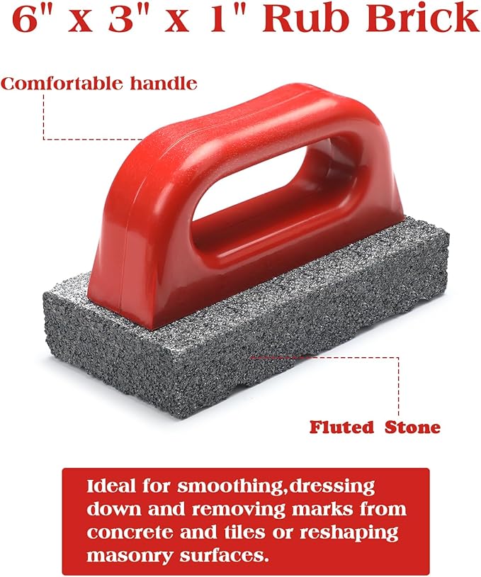 Wenqik 2 Pcs Rub Brick with Handle Concrete 20 Grit Masonry Tools Smoothing Cleaning Removing Marks Tool(Red)