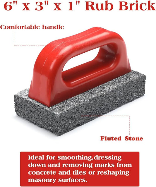 Wenqik 2 Pcs Rub Brick with Handle Concrete 20 Grit Masonry Tools Smoothing Cleaning Removing Marks Tool(Red)