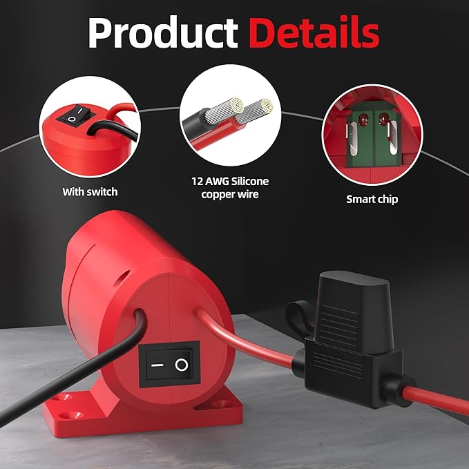 Battery Adapter 12V Adapter with Switch Power Wheels Battery Adapter 12 Gauge Wire for DIY RC Trucks Toys Robotics