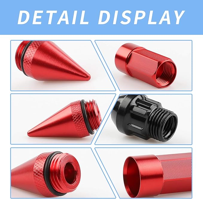 20Pcs Anti Theft Spikes Extended Tuner Wheel/Rims Lug Nuts M12X1.5+Socket (Red)