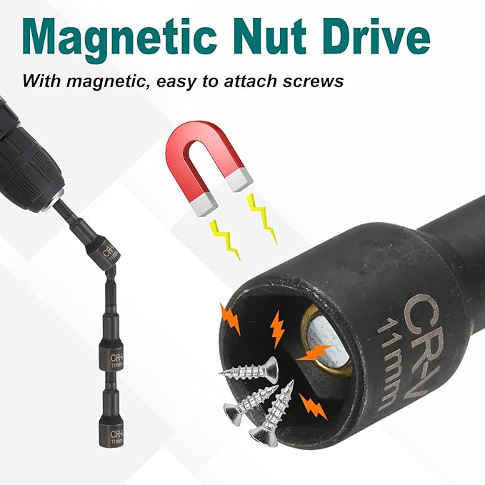 uxcell 2Pcs 1/4" Hex Shank 11mm Magnetic Hex Socket 65mm Length, CR-V Steel Quick-Release Impact Driver Socket Wrench Screw for Impact Drill Power Nut Setter