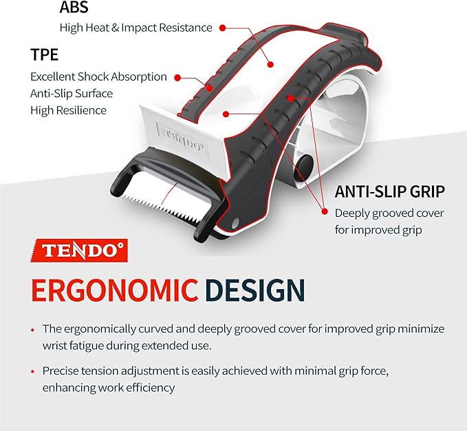 Heavy Duty Shipping Tape Dispenser: TENDO째 Premium Line ??Reusable, Replaceable, Eco-Friendly 2?쇺?Master Piece Dispenser for Pros with Patented 10째 Sloped Chromium Blades - P-2200 (4th Gen.)_White