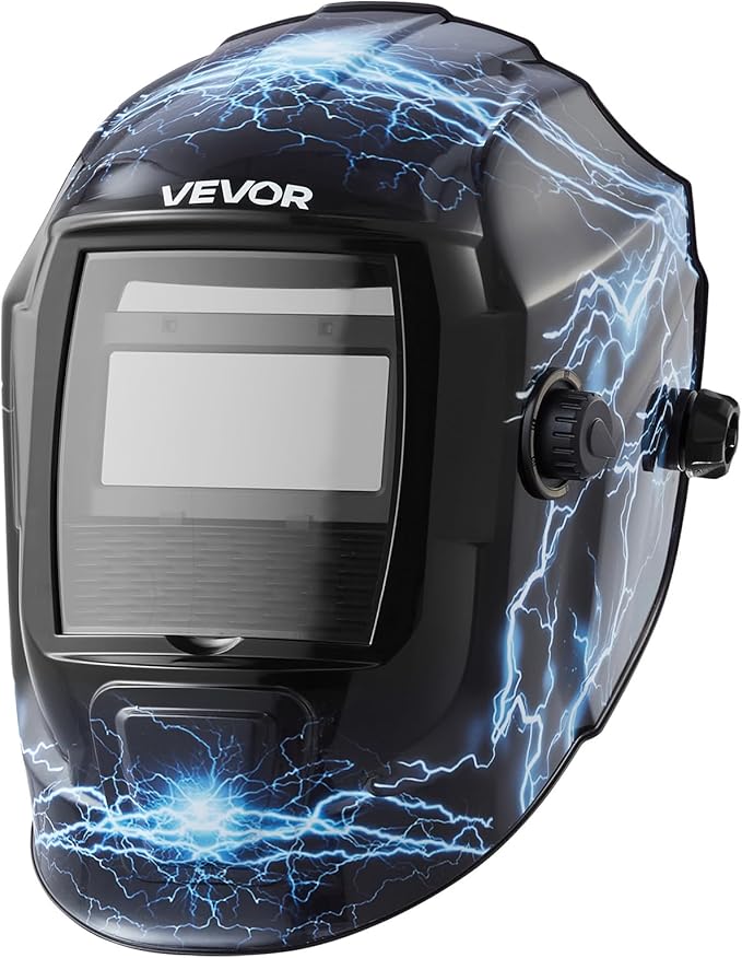 VEVOR Welding Helmet Auto Darkening, 3.66" x 1.69" True Color Welding Hood, Solar Powered Welder Mask 2 Arc Sensors, Shade 4/9-13 for TIG MIG ARC Weld Grinding - CRIUS Series (Blue Lightning Pattern)