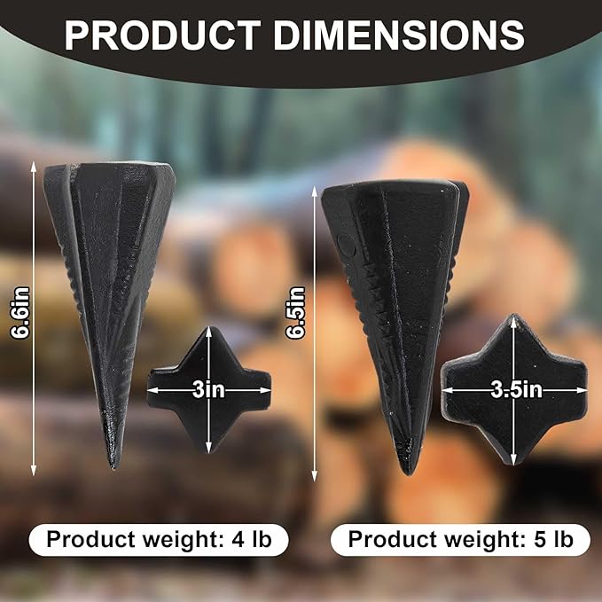 2 Pcs 4 & 5 Lbs Wood Splitting Wedges Manual Log Splitter Wedge 4-direction Diamond Design Forged Steel Tool for Easy Wood Splitting Splits Firewood into 4 Pieces Less Effort
