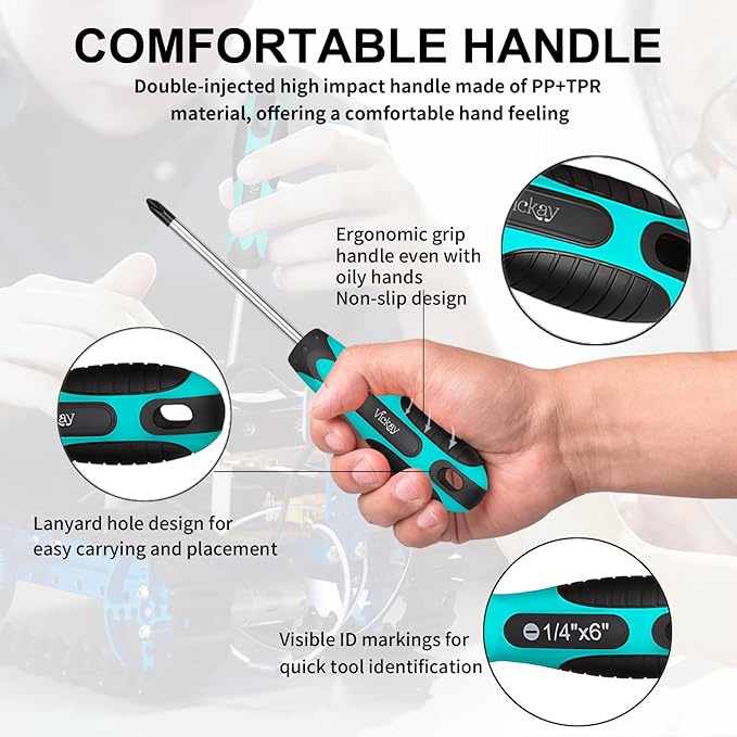 Vickay Magnetic Screwdriver Set,5 Pieces Slotted and Phillips Screwdriver with Ergonomic Comfortable Non-skid Handle,Permanent Magnetic Tips,Rust Resistant Heavy Duty Toolkit (Viridian Green)
