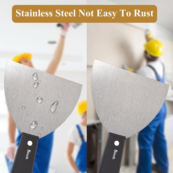 7 PCS Drywall Tools,Putty Knife,Paint Scraper Tool with Storage Bag,Stainless Steel Putty Knife Set,Drywall Scraper Spackle Taping Knife for Spreading Mud, Taping,Repairing wall (2 PCS -5")
