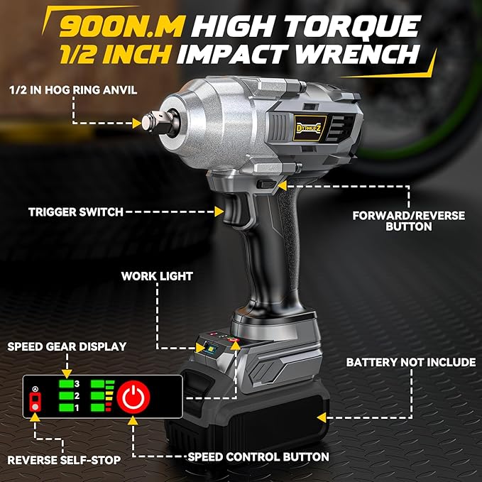 Cordless Impact Wrench 1/2 inch for Dewalt 20V Battery, 750Ft-lbs(1000N. m) Brushless High Torque Impact Wrench Gun Tool with LED Work Light and Belt Clip (Battery Not Included)