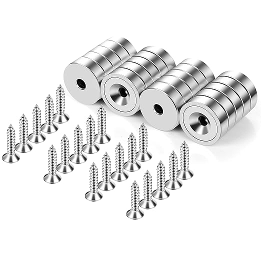 Neosmuk Magnets with Screws,40lbs+ Heavy Duty Rare Earth Neodymium Mounting Magnets with Holes, Countersunk Round Disc Industrial Magnets for Wall Mounting, 20 Pack