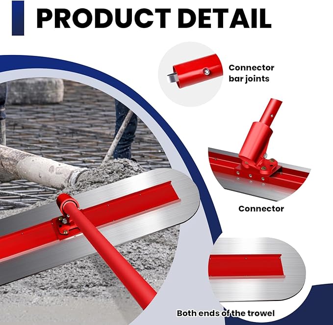 Concrete Finishing Trowel Tool Kit, 48x12 Inch Bull Float with 4 Handles, Stainless Steel Board & 57-Inch Alloy Handles