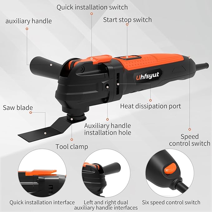 6-Speed Oscillating Multi-Tool with 23pc Kit & Storage Case | Quick-Change Blades for Wood/Metal/PVC | Includes Sanding Disc, Scraper, 15 Sandpapers