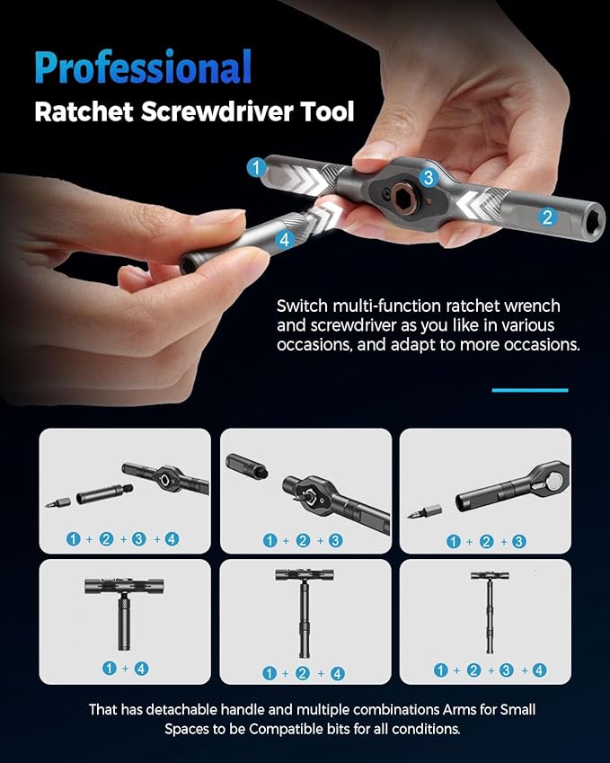 24-in-1 Magnetic Ratchet Screwdriver Set, 2025 Upgraded Multifunction Ratchet Screwdriver Tool with Removable T Handle, 24 in 1 Ratchet Allen Wrench Set for DIY Home Computer Bicycle Repair