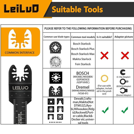 LEILUO 96 Pcs Multitool Blade Kits for Wood Nails Drywall Japanese Tooth Oscillating Saw Blades Titanium Oscillating Tool Accessories with Storage Bag Compatible with DeWalt Makita Dremel and More