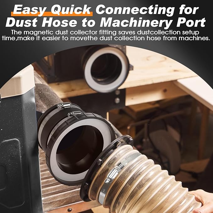 Magnetic Dust Collector System for 4" Shop Vacuums Dust Hose,One-to-Multi Magnetic Dust Collection Starter Kit for Woodwork w/1PK Mag Port Connector+3Set 4??Couplers,Hookup Drum Sander Jointer Planer