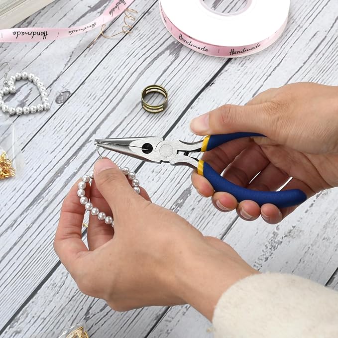 5 Inch Needle Nose Pliers Set, 6 Pack Small Needle Nose Pliers, Jewelry Pliers Set, Long Nose Pliers with Wire Cutter, Mini Needle Nose Pliers for Jewelry Making and Wire Bending (Blue)