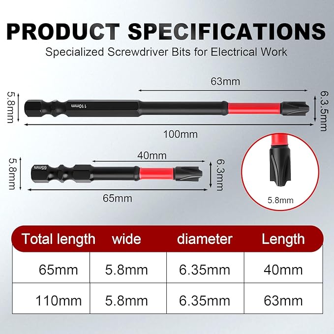 10PCS FPH2 Impact Screwdriver Bit Set, Length 65mm & 110mm, 1/4 Inch Hex Shank, Cross Slot Screw Driver Drill Bits Used Electricians