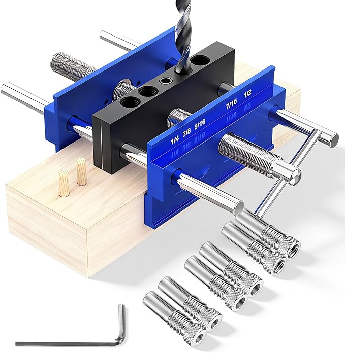 Self Centering Doweling Jig Kit, Drill Jig For Straight Holes Biscuit Joiner Set With 6 Drill Guide Bushings, Adjustable Width Drilling Guide Power Tool Accessory Jigs (XL)