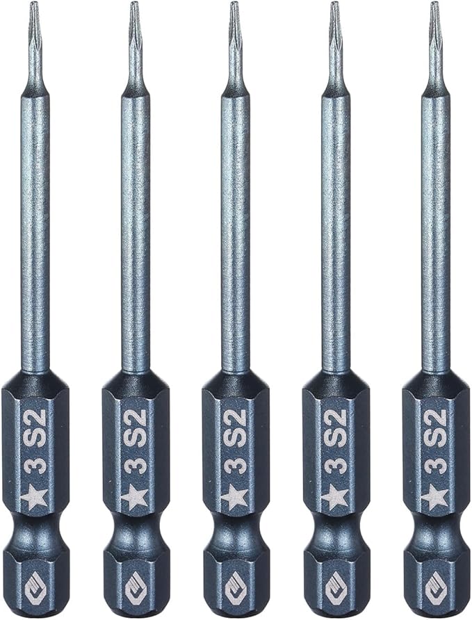 HARFINGTON 5pcs 5-Point Torx Screwdriver Bit 1/4" Hex Shank 3mm Magnetic Head 2.6" Length S2 Steel Pentagon Star Screw Driver Bit for Repair Work Electric Screwdriver, Blue