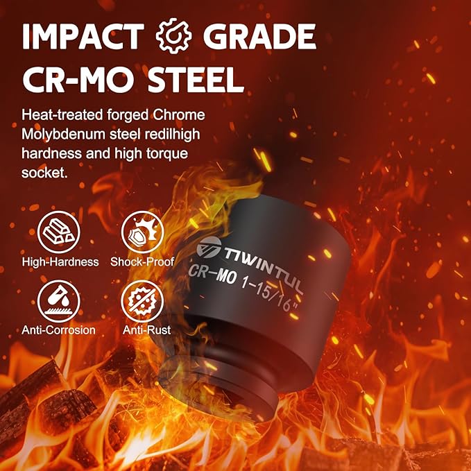 3/4??Drive Impact Socket Set, 14 Pieces Spindle Axle Nut Socket Set, SAE Sizes (1-11/16??to 2-1/2??, 6-Point, CR-MO Steel Large Impact Socket Set with Storage Case for Truck, Railroad, Bridge