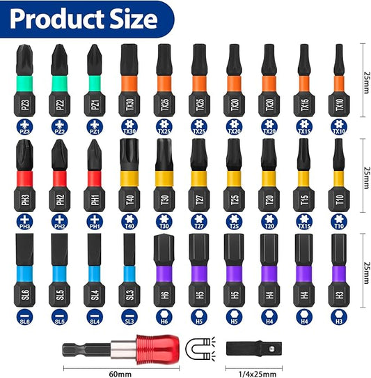 HPHOPE 32 Pieces Professional Magnetic Screwdriver Bit Accessory Set