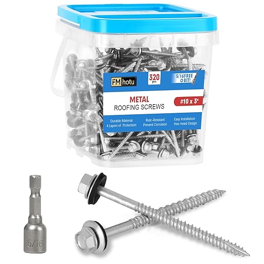 Metal Roofing Screws #10×3Inch, 320-PCS, Hex Head Rustpert Coating Sheet Metal to Wood Siding Screw with EPDM Rubber Washer, Sharp Point, Hex Socket Included