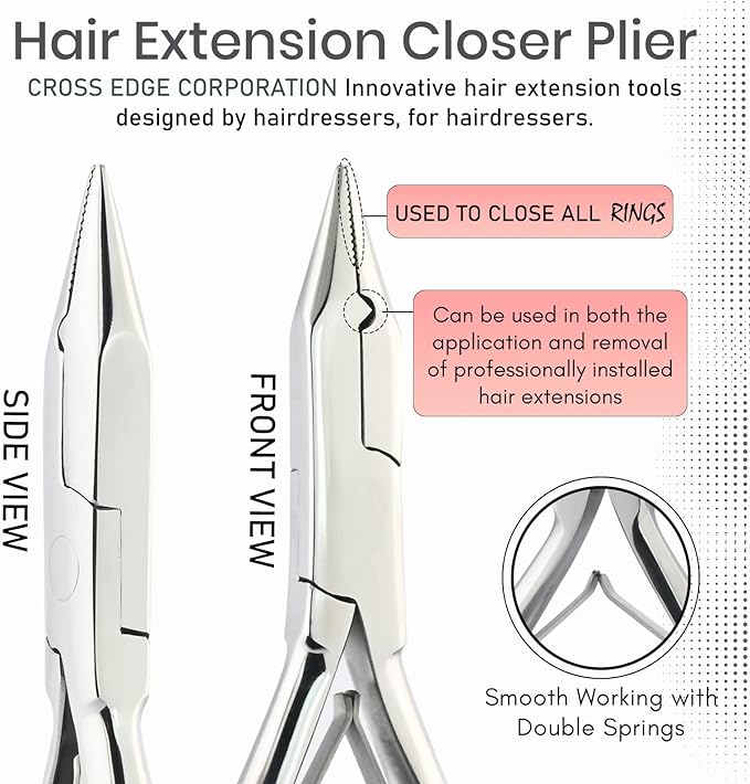 Silver Professional Hair Extension Tools Kit - Complete Set with Microbeads Crimping Plier, Micro Ring & Tape-in Remover Plier, Hair Parting Tool, Bead Loop & Needle Pulling Hook