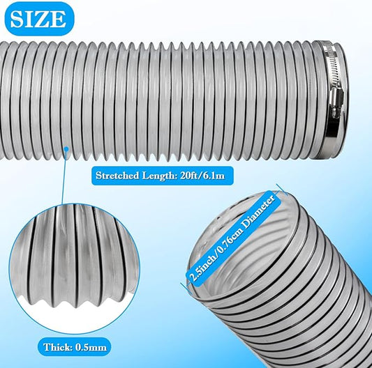 PVC Dust Collection Hose 2-1/2" x 20',Puncture Resistant PVC Dust Collection Hose,2.5 Inch Dust Collector Vacuum Hose for Woodworking,Workshops,Dust Collectors,Flex PVC Fume Hose w/Carbon Steel Wire
