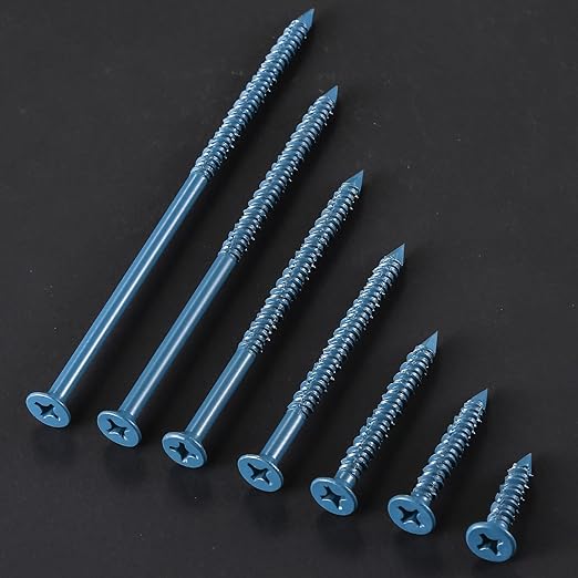 WenSilon(100 PCS) 1/4" x3-1/4 Concrete Screw Anchor Blue Flat Head for Anchoring to Masonry, Block or Brick Stucco