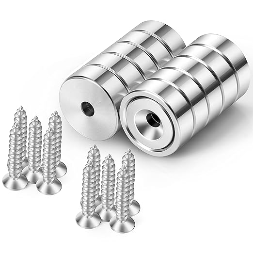 Neosmuk Magnets with Screws,22lbs+ Heavy Duty Rare Earth Neodymium Mounting Magnets with Holes, Countersunk Round Disc Industrial Magnets for Wall Mounting, 10 Pack